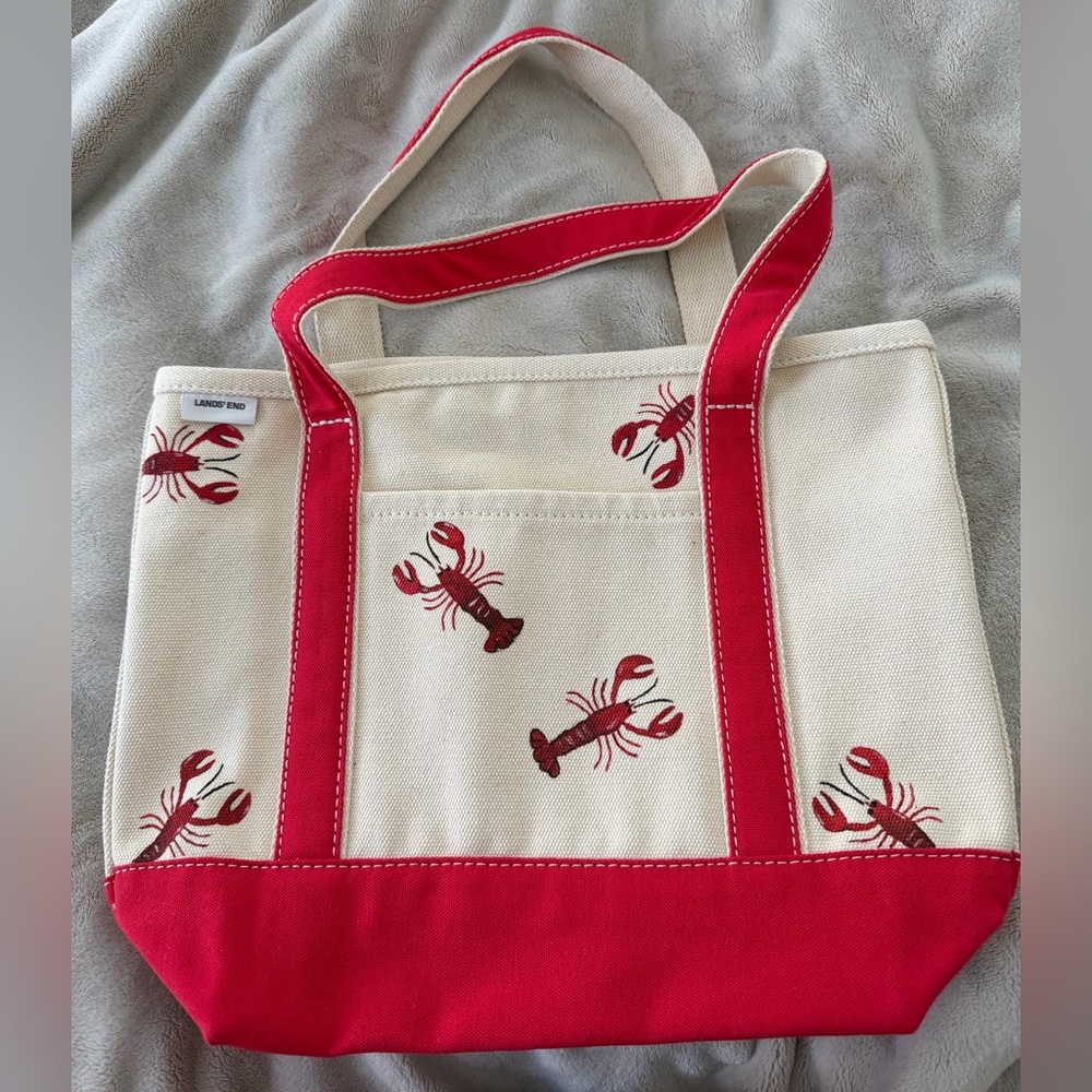 Hand-Painted Lobster Canvas Tote – Lands’ End® | Coastal Red & Cream